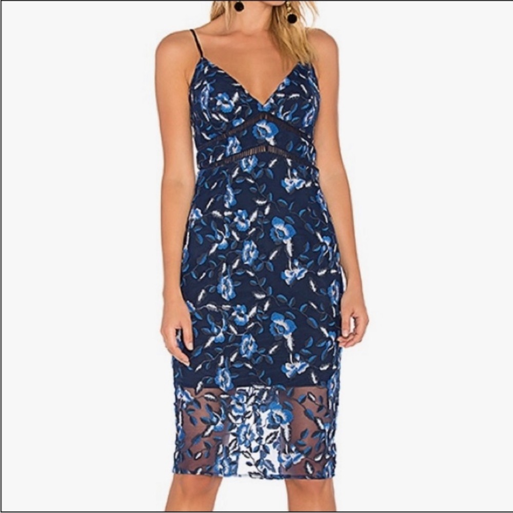 Bardot | 10 Blue Sapphire Lace Floral Midi Dress